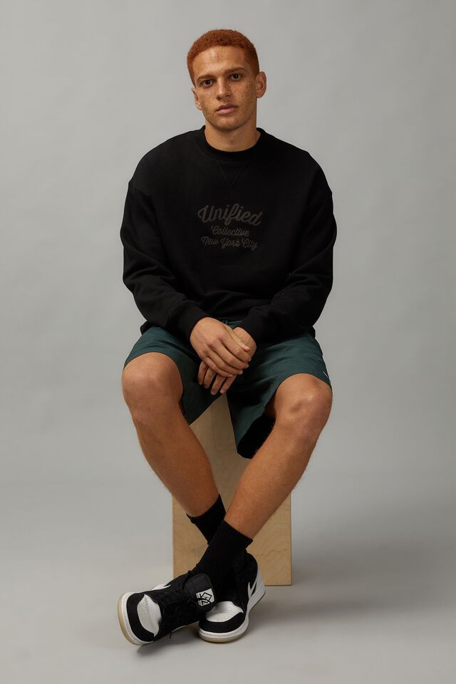 Unified Oversized Loopback Crew, BLACK/UNIFIED SCRIPT