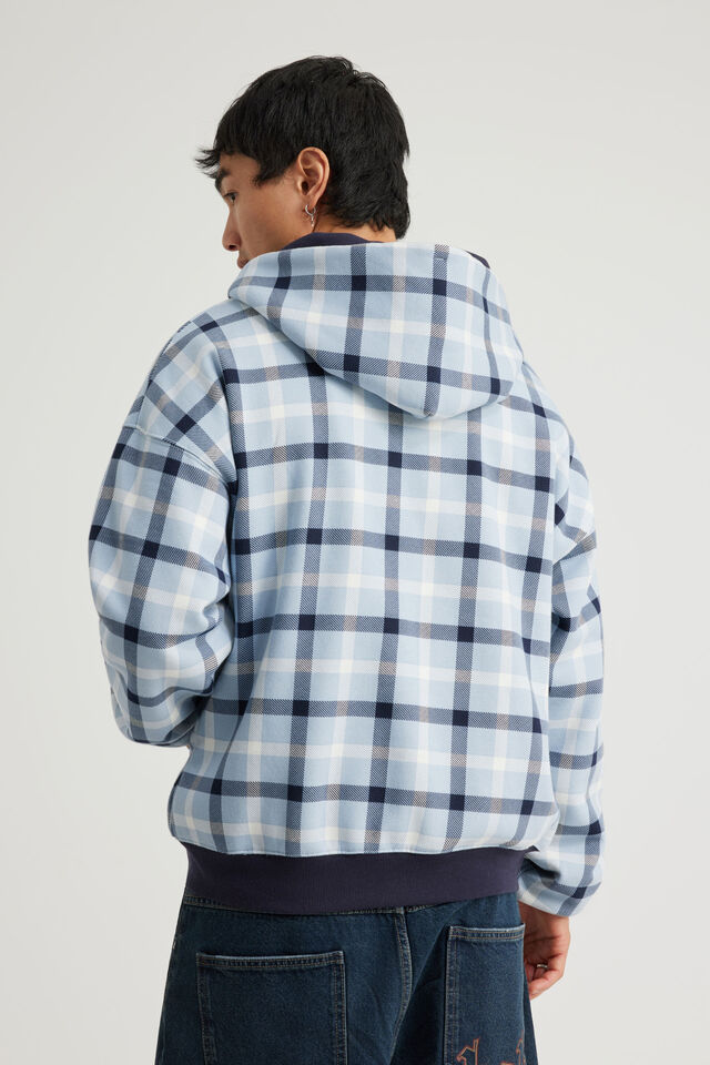 Half Half Zip Thru Hoodie, HH CITY SKY CHECK