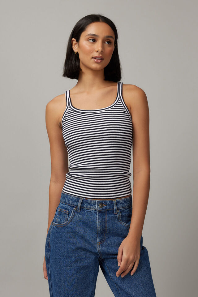 Longline Tank, NAVY/WHITE STRIPE