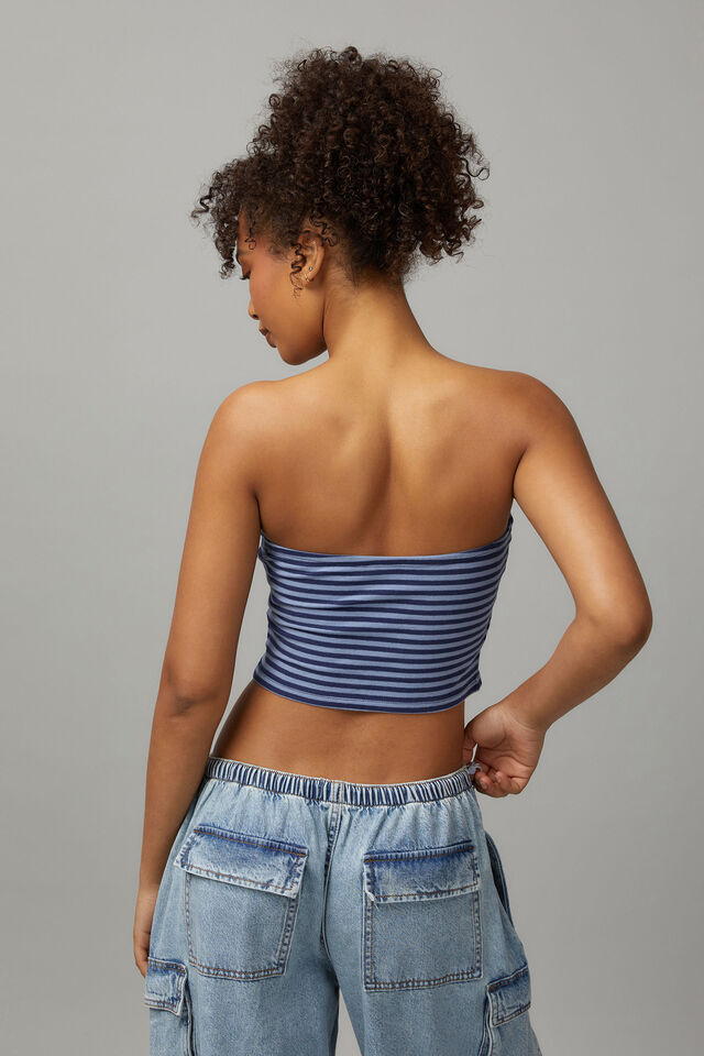 Crop Jersey Bandeau, TWO TONE BLUE STRIPE