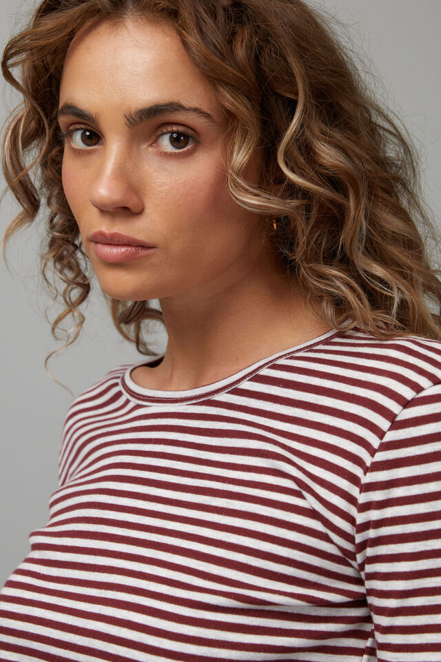 90S Long Sleeve Tee, SILVER MARLE/BORDEAUX STRIPE