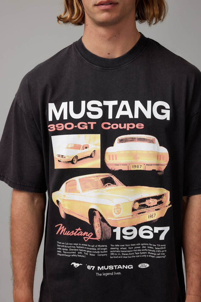 Oversized Ford T Shirt, LCN FOR WASHED BLACK/FORD MUSTANG COUPE