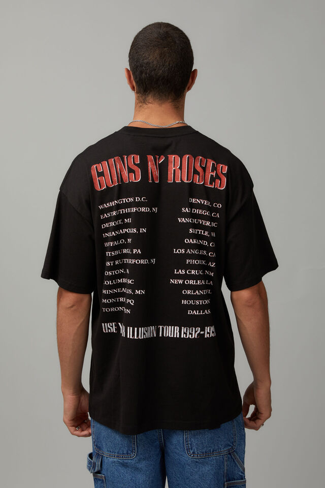 Oversized Music Merch T Shirt, LCN BRA WASHED BLACK/GUNS N ROSES ILLUSION