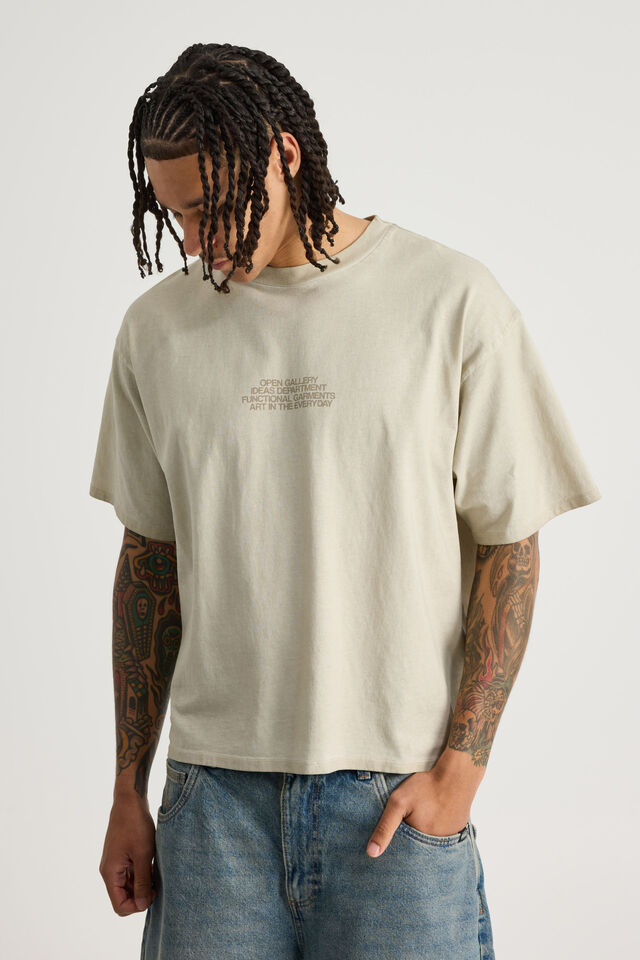 Open Gallery Box Fit Tshirt, OG PEBBLE OVERDYED/IDEAS DEPT