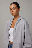 Washed Zip Through Hoodie, GREY MARLE - alternate image 4