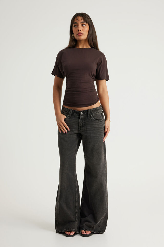 Batwing Cinch Waist Top, UMBER