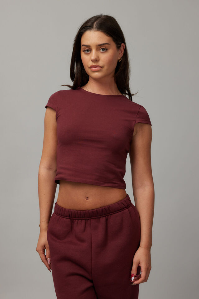 Hailey Open Back Tee, BORDEAUX