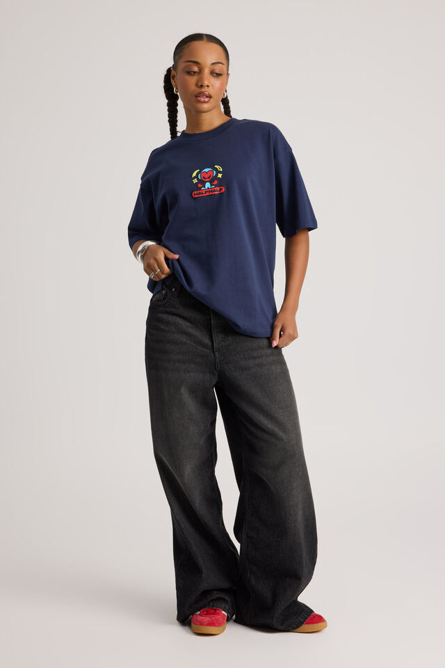Half Half Heavyweight Box Fit Graphic Tshirt, HH MIDNIGHT BLUE/HALF HALF TROUBLEMAKER