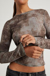 Fitted Long Sleeve Top, GREY BROWN TIE DYE - alternate image 4