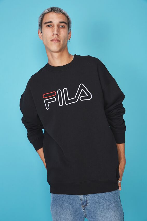 Fila Lcn Oversized Embroidered Crew, BLACK