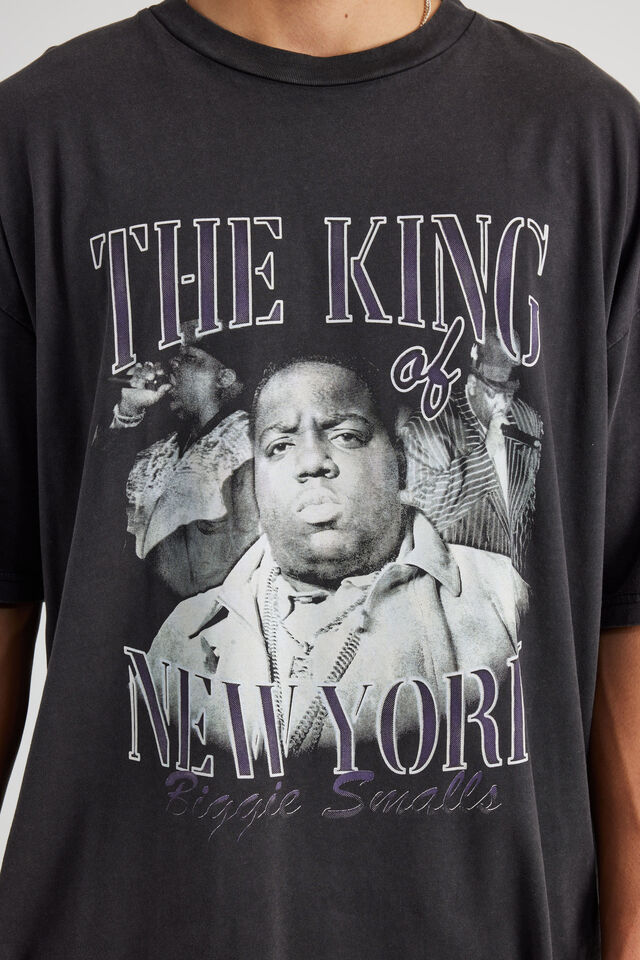 Oversized Music Merch T Shirt, LCN MT WASHED BLACK/BIGGIE KING