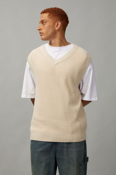 Knitted Vest, BEIGE