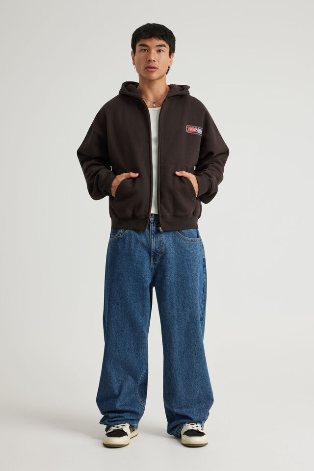 Half Half Zip Thru Hoodie, HH CHOC NOIR/LOCAL LEGEND