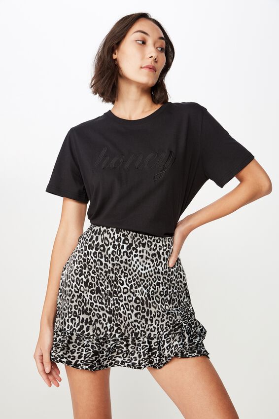 Satin Ruffle Skirt, GREY ANIMAL