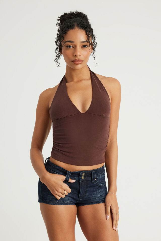 Soft Washed Halter Top, BROWN SUGAR