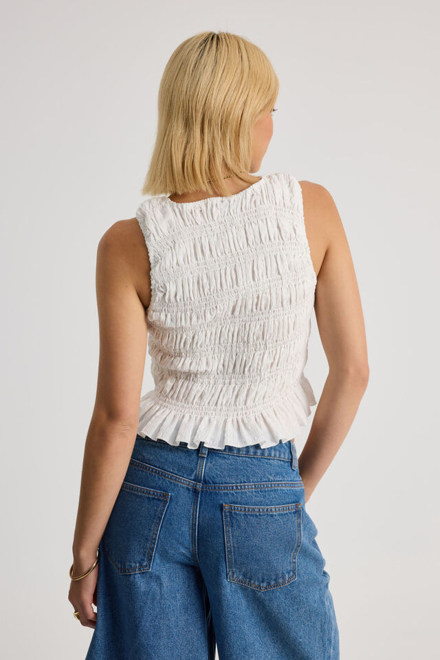 Ella Shirred Tank, WHITE