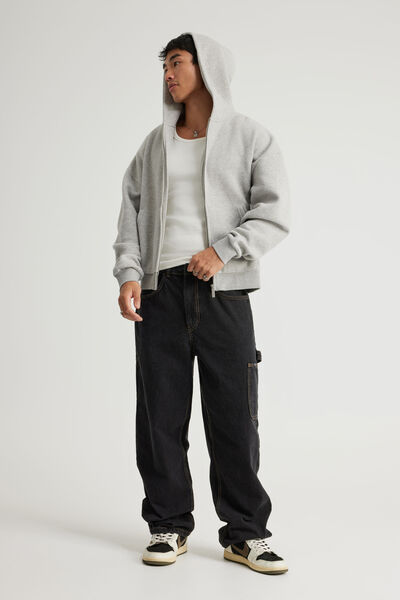 Half Half Baggy Painter Jean, BLACK STONE