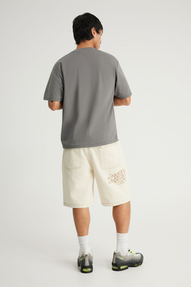 Half Half Baggy Denim Short, ECRU
