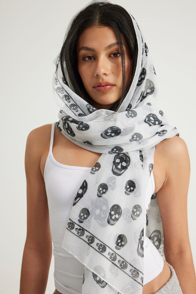Festival Scarf, WHITE SKELETON PRINT