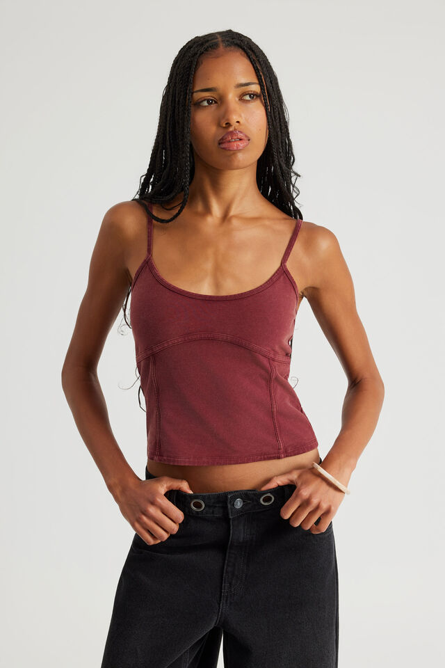 Panelled Scoop Neck Tank, WASHED MERLOT