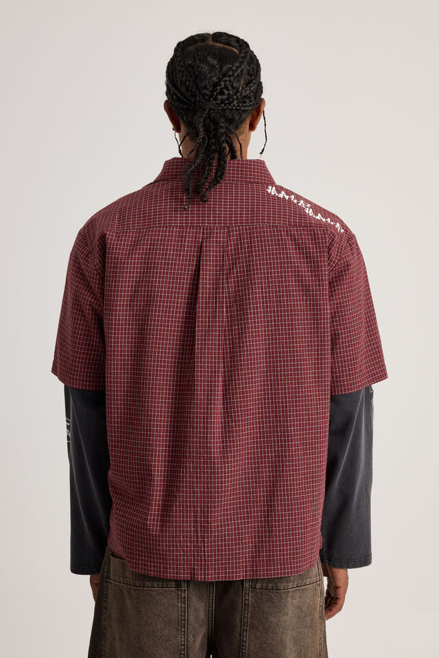 Half Half Short Sleeve Shirt, HH RED GREY/MICRO CHECK