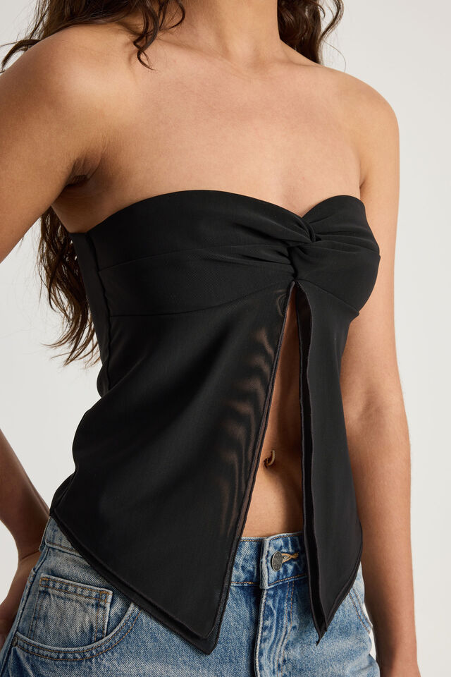 Knot Front Split Bandeau, BLACK