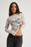 Fitted Long Sleeve Top, WHITE LACE - example image 1