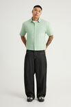 Half Half Boxy Cropped Short Sleeve Shirt, HH GREEN CHECK WHT HANDSTYLE EMB - example image 4