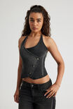 Denim Wrap Vest, WASHED BLACK - example image 1