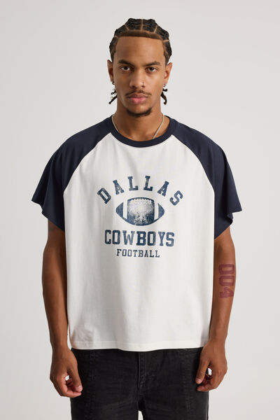 Dallas Cowboys Cropped Raglan Tshirt, LCN DAL CLOUD/NAVY BLAZER COWBOYS
