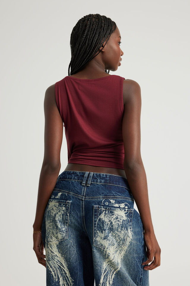 Cowl Front Tank, MERLOT