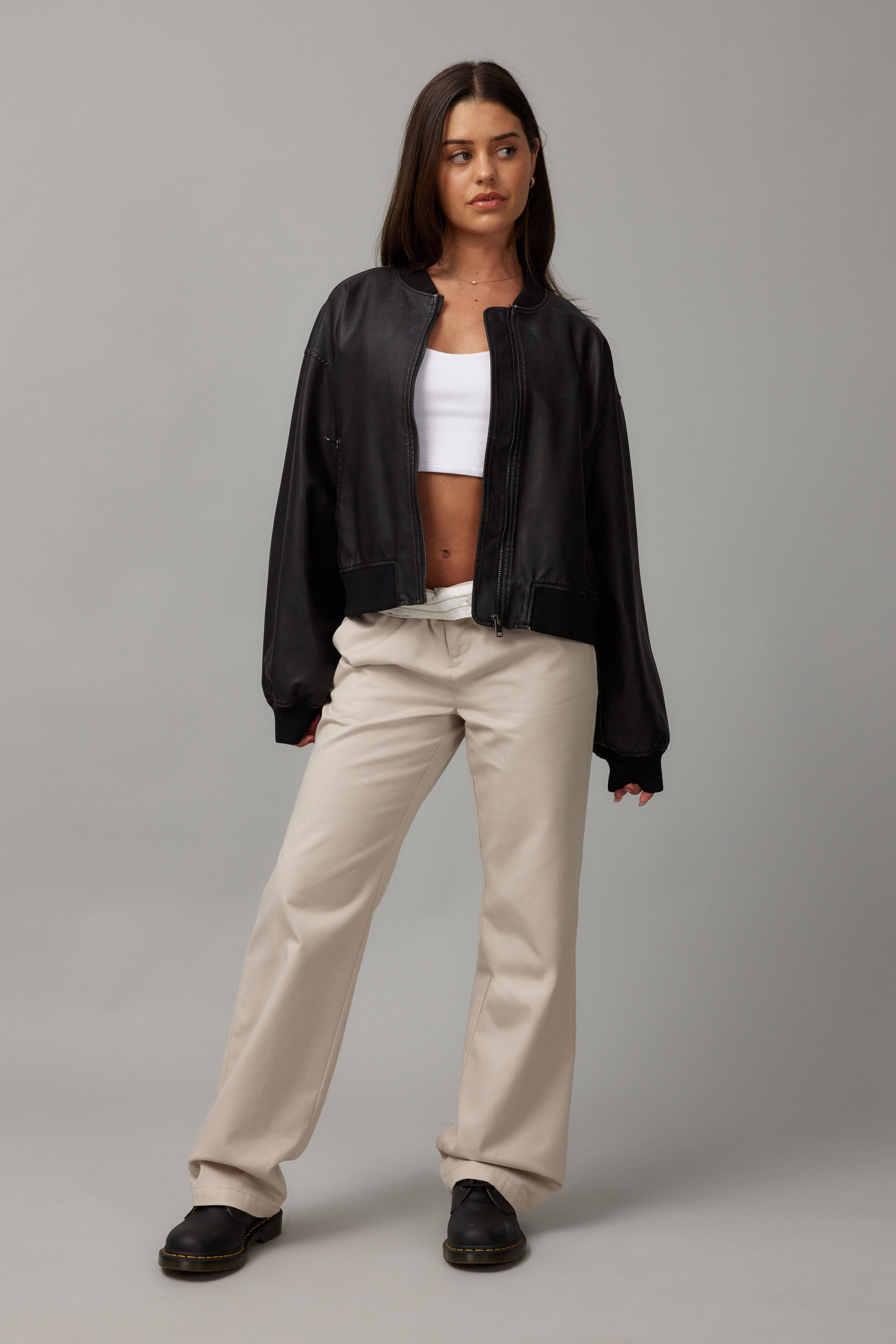 Cropped Pu Bomber Jacket