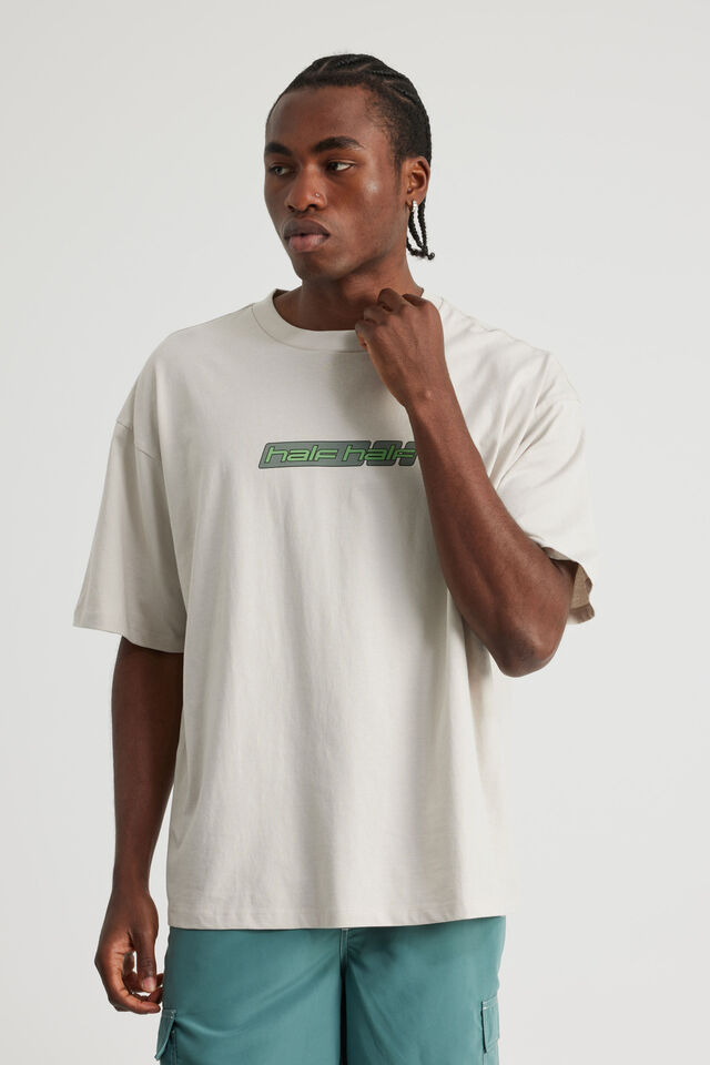 Half Half Box Fit Graphic T Shirt, HH PEBBLE/HALF HALF TRIPLE TIME