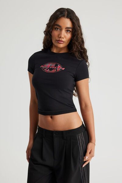 Fitted Graphic Tee, BLACK/NTN PLAID