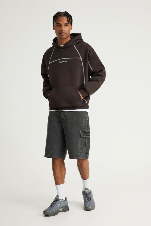 Half Half Cargo Denim Short, BLACK IRON