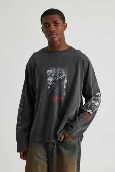 Marvel Long Sleeve Tshirt, LCN MAR WASHED BLACK/DR DOOM