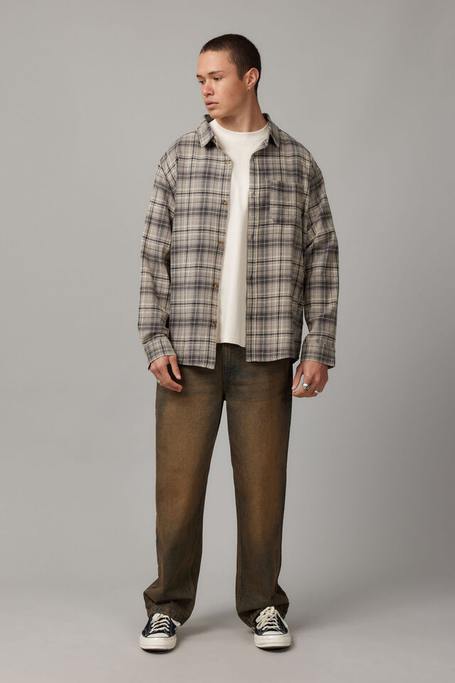 Washed Lightweight Check Shirt, WASHED GREY BLACK CHECK