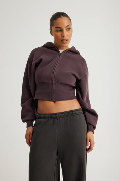 Authentics Shrunken Zip Through Hoodie, WASHED FROZEN BERRY