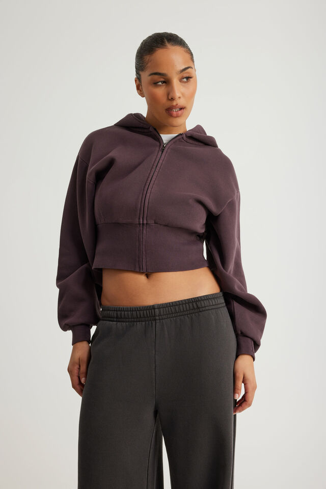 Authentics Shrunken Zip Through Hoodie, WASHED FROZEN BERRY