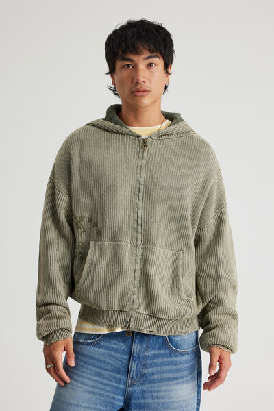 Open Gallery Knit Zip Through, OG DIRTY SAGE/ETERNITY