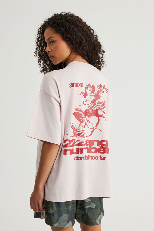 Oversized Graphic Tee, PINK DUST/AMORE ANGELS