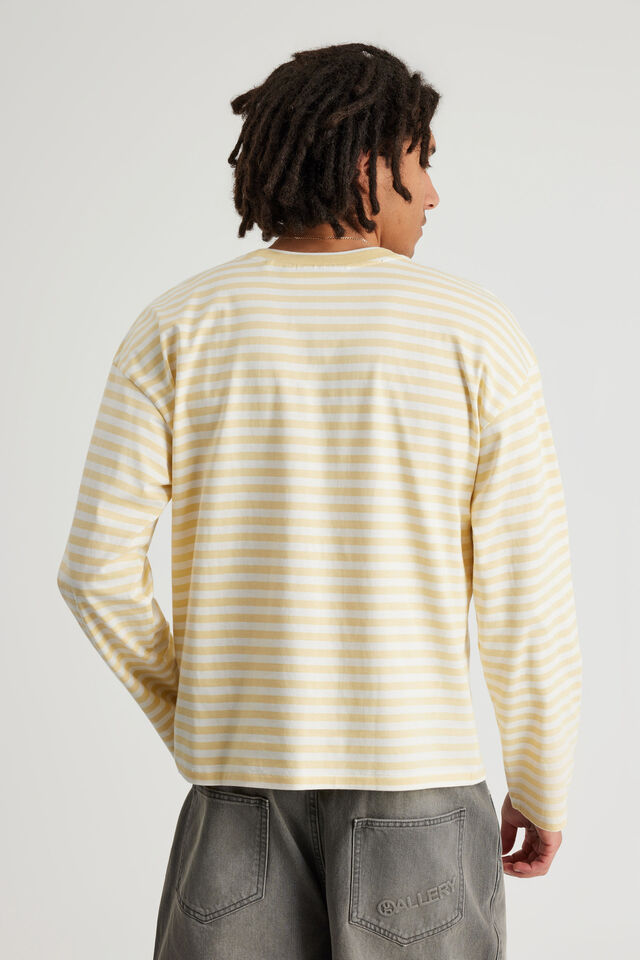Open Gallery Cropped Long Sleeve Tshirt, OG DAFFODIL STRIPE/OG LOGO
