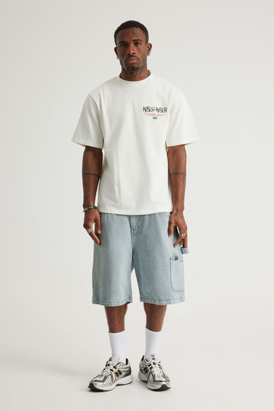 Half Half Painter Baggy Denim Short, DAY BLUE