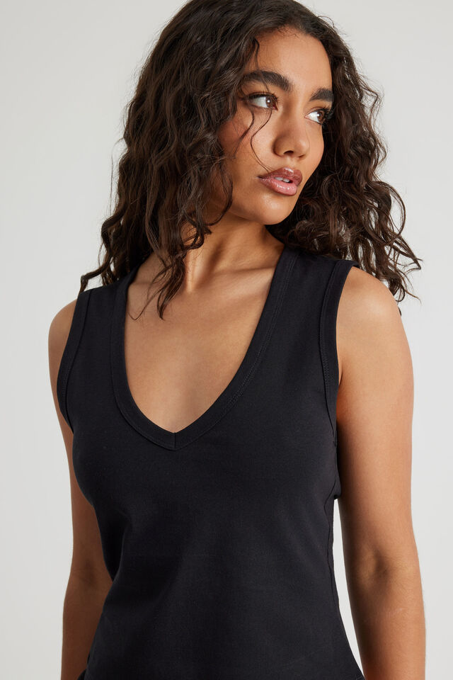 V Neck Tank, BLACK