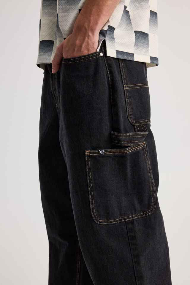 Half Half Baggy Painter Jean, BLACK STONE