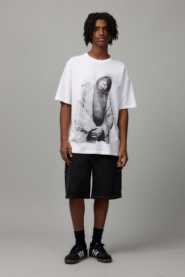 Oversized Music Merch T Shirt, LCN MT WHITE/BIGGIE STANCE