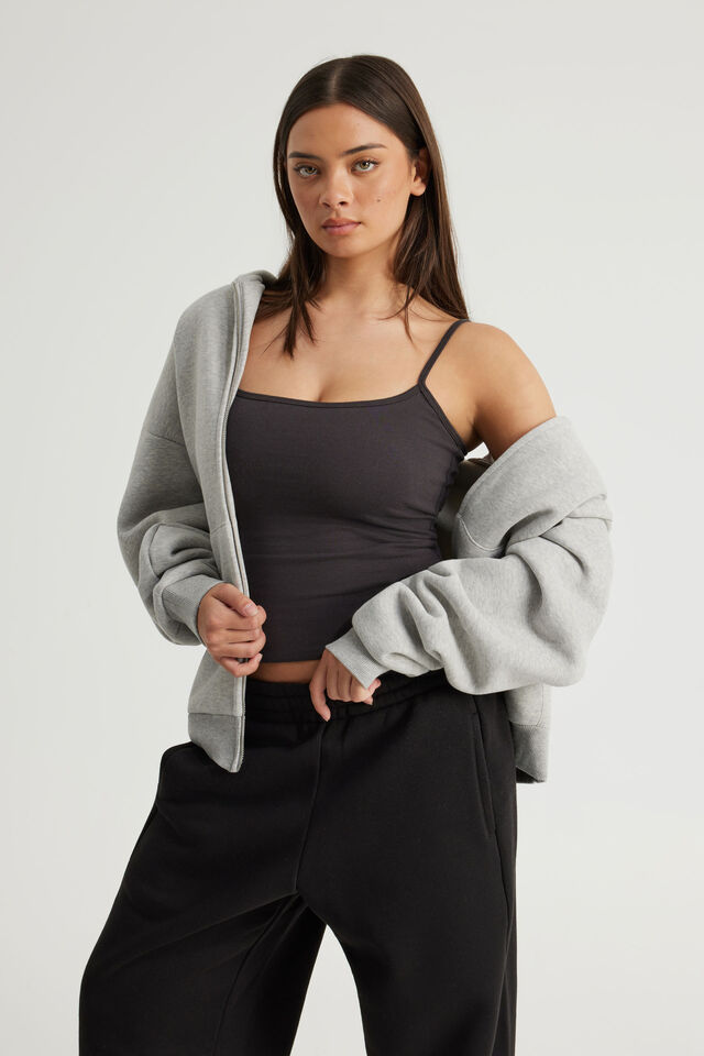 Authentics Boxy Zip Thru Hoodie, GREY MARLE