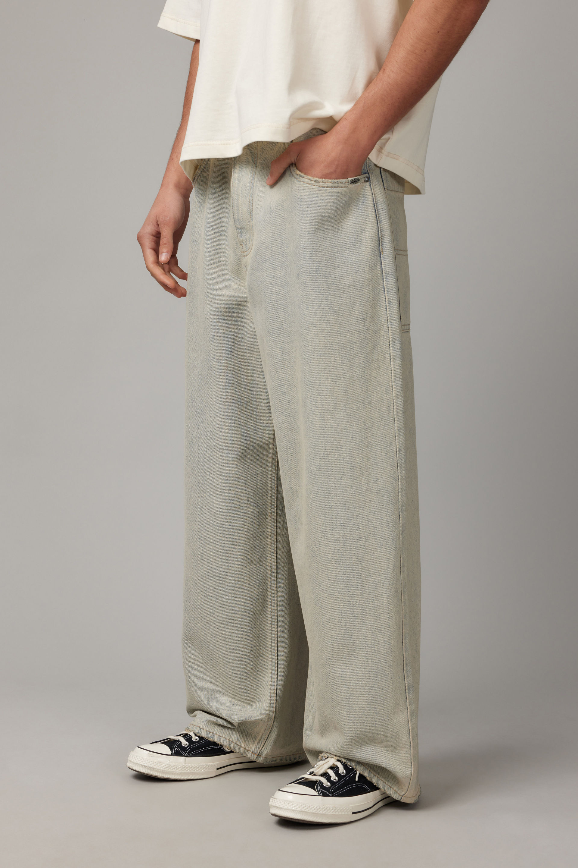 ミュージシャン hanapeco Layered Half Pants-Gray Beige L Men's Light/Pastel Blue Half Half El Grande Baggy Jean | Factorie