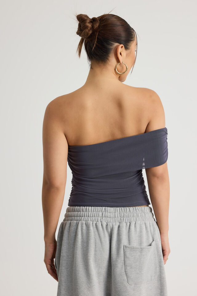 Mesh One Shoulder Top, IRON GREY