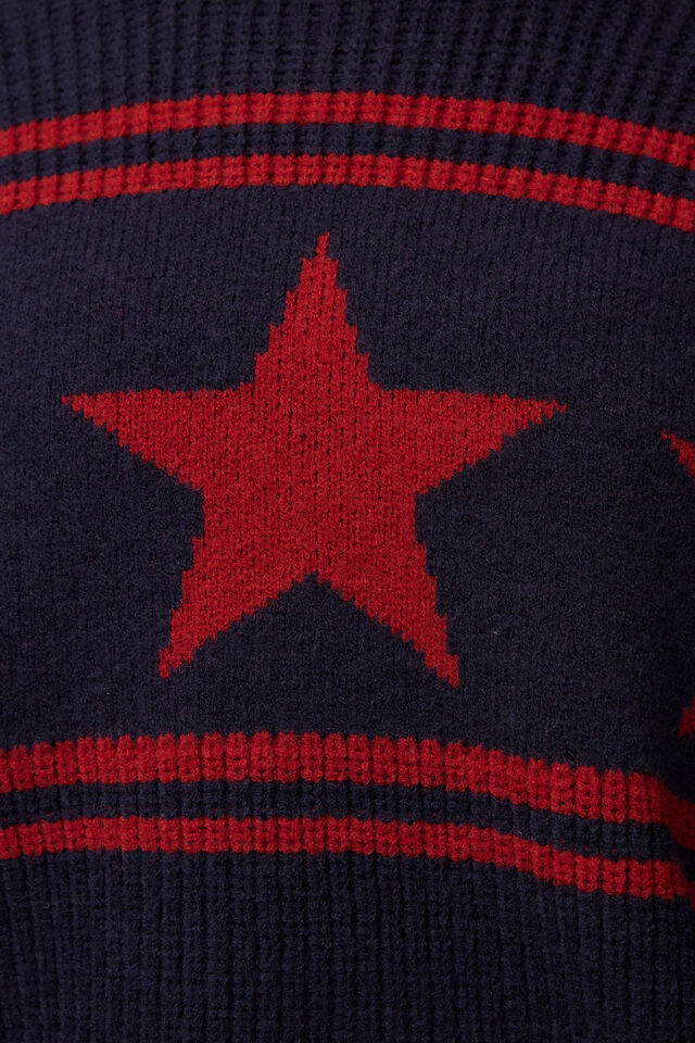 Billie Oversized Stripe Knit Jumper, NAVY/RED